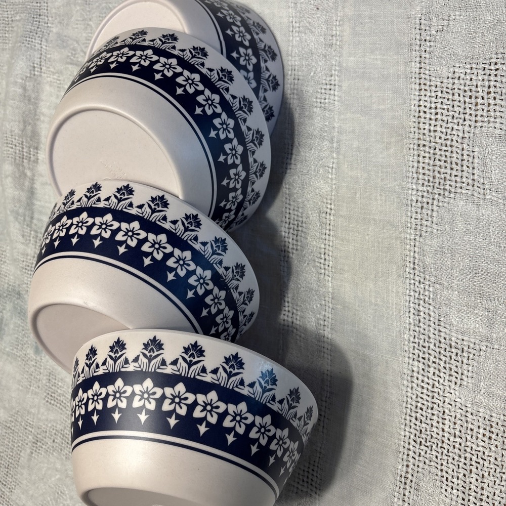 martha stewart Round Bamboo Fiber Bowls Set Of 4 Blue Floral